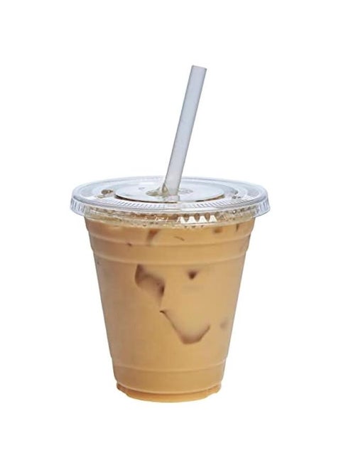 100 Count Clear Plastic Cups With Lids for 12 oz. Drinks - Disposable Cups for Cold Beverages, Smoothies, and To-Go Drinks