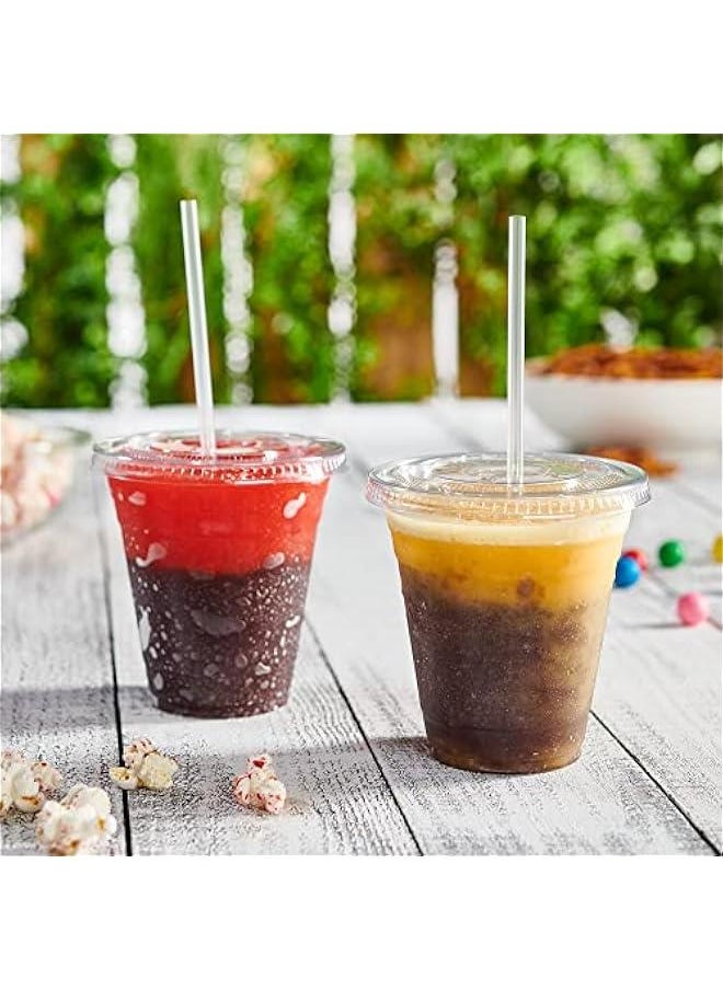 100 Count Clear Plastic Cups With Lids for 12 oz. Drinks - Disposable Cups for Cold Beverages, Smoothies, and To-Go Drinks