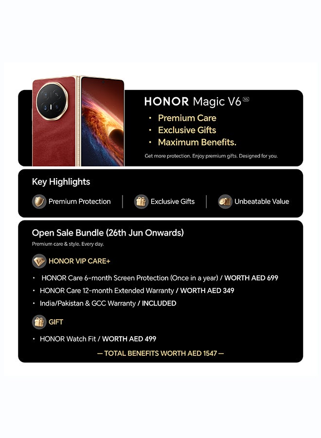 Honor Magic V6 5G Foldable Smartphone Dual SIM 5G Black 16GB RAM 512GB Bundlle With Watch Fit, 6Month Screen Damage Protection Insurance & 12Month Extended Warranty - Middle East Version - Image 2