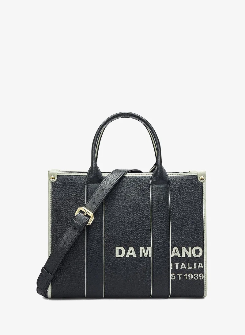 Da Milano Small Wax Leather Book Tote - Black