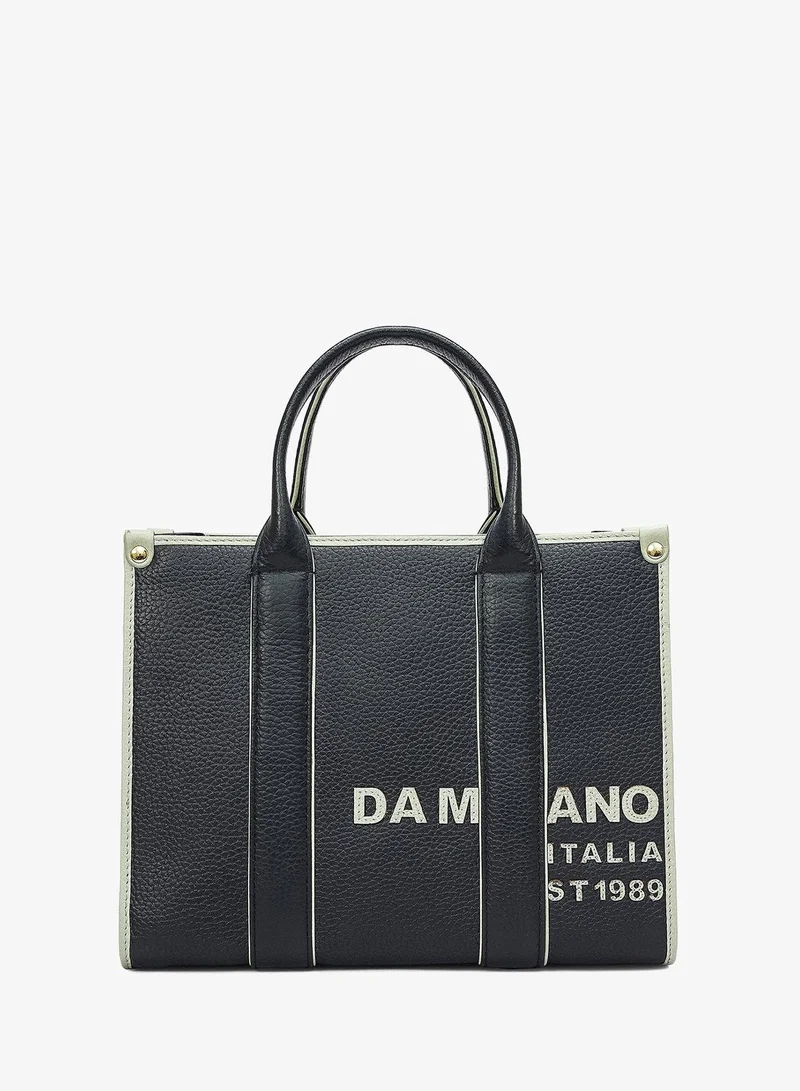 Da Milano Small Wax Leather Book Tote - Black