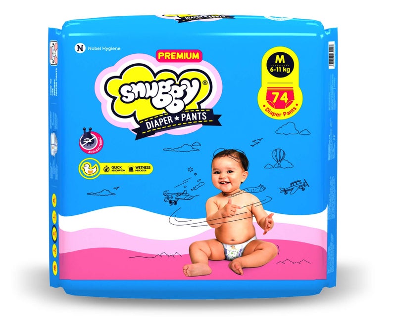 SNUGGY Baby Premium Diaper Pants Medium (Pack of 74), 6-11 kgs, Rapid Absorption, Anti - Bacterial - Image 1