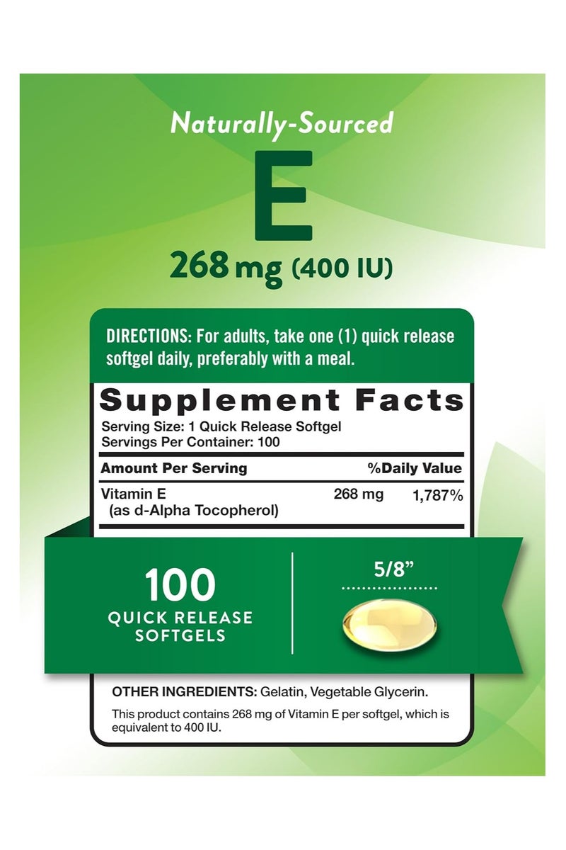 نايتشورز تروث Nature's Truth Vitamin E 400 Natural (d-Alpha) 100 Softgels, 100 Count - Image 3