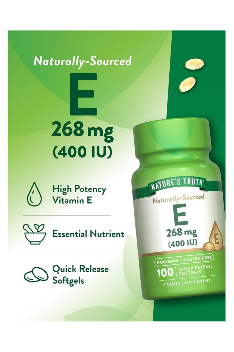نايتشورز تروث Nature's Truth Vitamin E 400 Natural (d-Alpha) 100 Softgels, 100 Count - Image 4