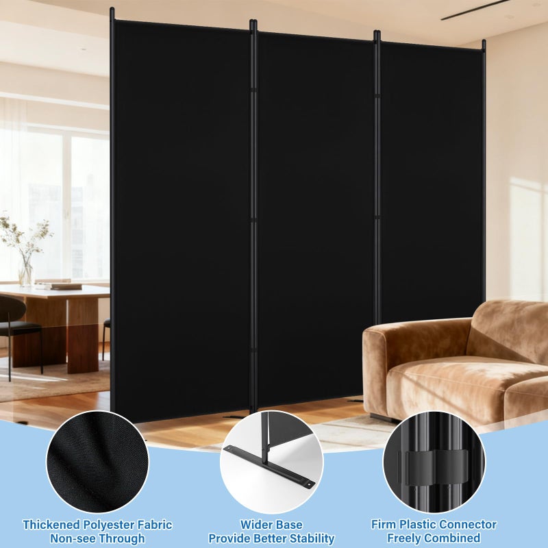 AKTOP Room Divider 3 Panel, Folding Fabric Wall Divider for Room Separation, Portable Room Partitions and Dividers 103"W x 70''H, Freestanding Privacy Screen for Office, Dorm, Studio, Classroom, Black - Image 5