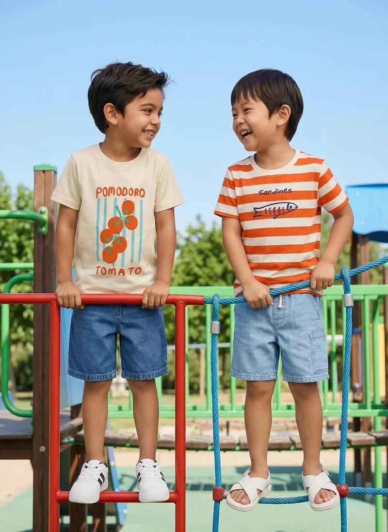 نوتيناتي Nautinati Boys' 100% Cotton Pack of 2 Striped & Graphic Crew Neck T-shirts
