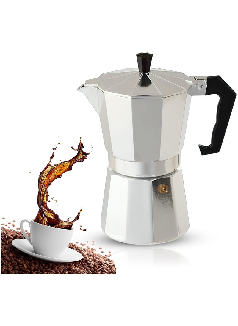 QSHOP Stovetop Espresso Maker, Manual Cuban Coffee Percolator Made of Premium Aluminum, Mocha, Italian and Greek Espresso (, 300ml cups 6)  - Image 1