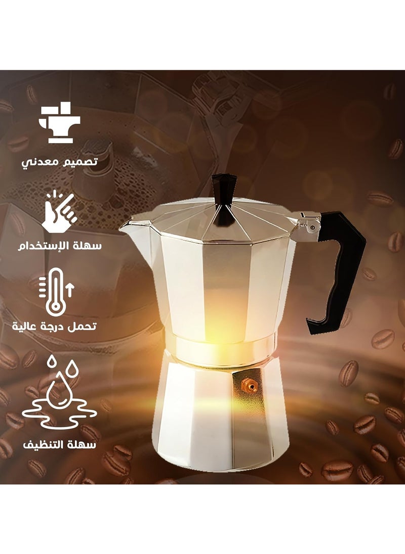 QSHOP Stovetop Espresso Maker, Manual Cuban Coffee Percolator Made of Premium Aluminum, Mocha, Italian and Greek Espresso (, 300ml cups 6)  - Image 2