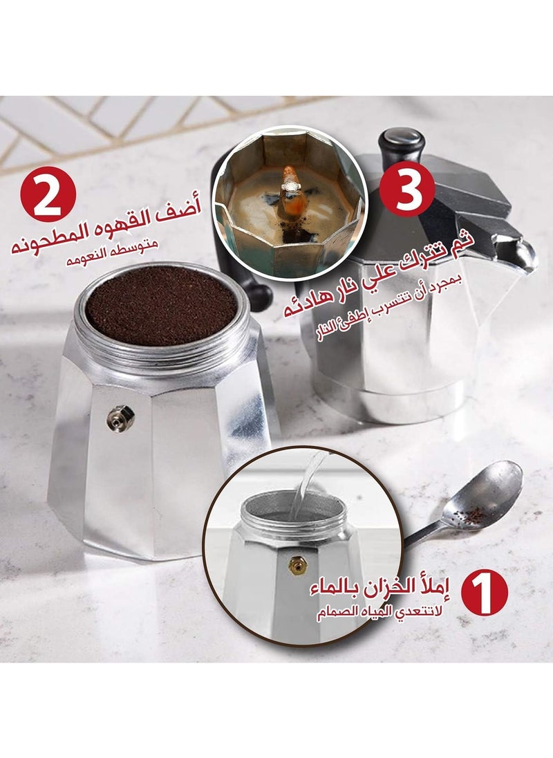 QSHOP Stovetop Espresso Maker, Manual Cuban Coffee Percolator Made of Premium Aluminum, Mocha, Italian and Greek Espresso (, 300ml cups 6)  - Image 3