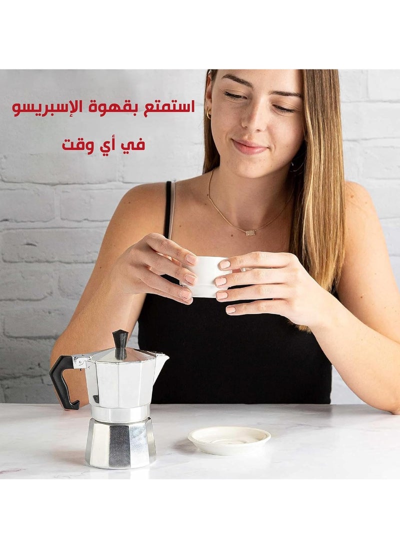 QSHOP Stovetop Espresso Maker, Manual Cuban Coffee Percolator Made of Premium Aluminum, Mocha, Italian and Greek Espresso (, 300ml cups 6)  - Image 4