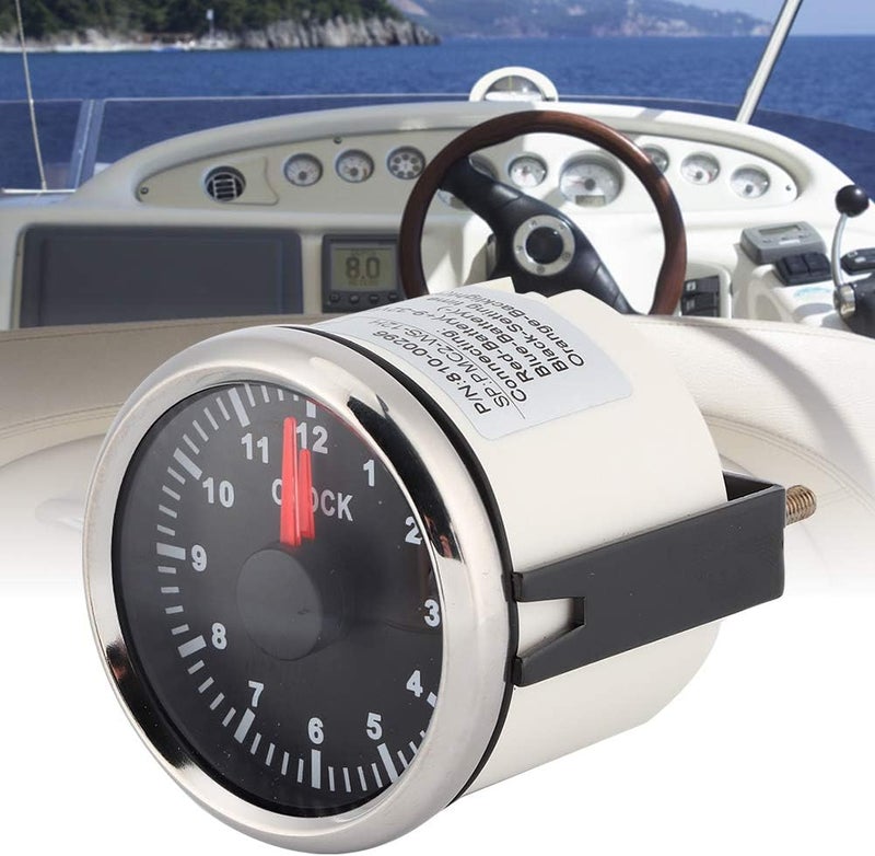 Qiilu Clock Meter Gauge, 12-Hour Format 9-32V DC Hourmeter Clock Instrument Panel Gauges Display Red Backlight 52mm(2") Install Dia for Car Boat Yacht Black Dial - Image 5