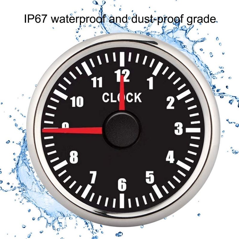 Qiilu Clock Meter Gauge, 12-Hour Format 9-32V DC Hourmeter Clock Instrument Panel Gauges Display Red Backlight 52mm(2") Install Dia for Car Boat Yacht Black Dial - Image 2