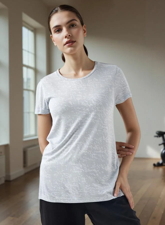 ADOT by Splash Jacquard Textured Round Neck T-shirt with Short Sleeves