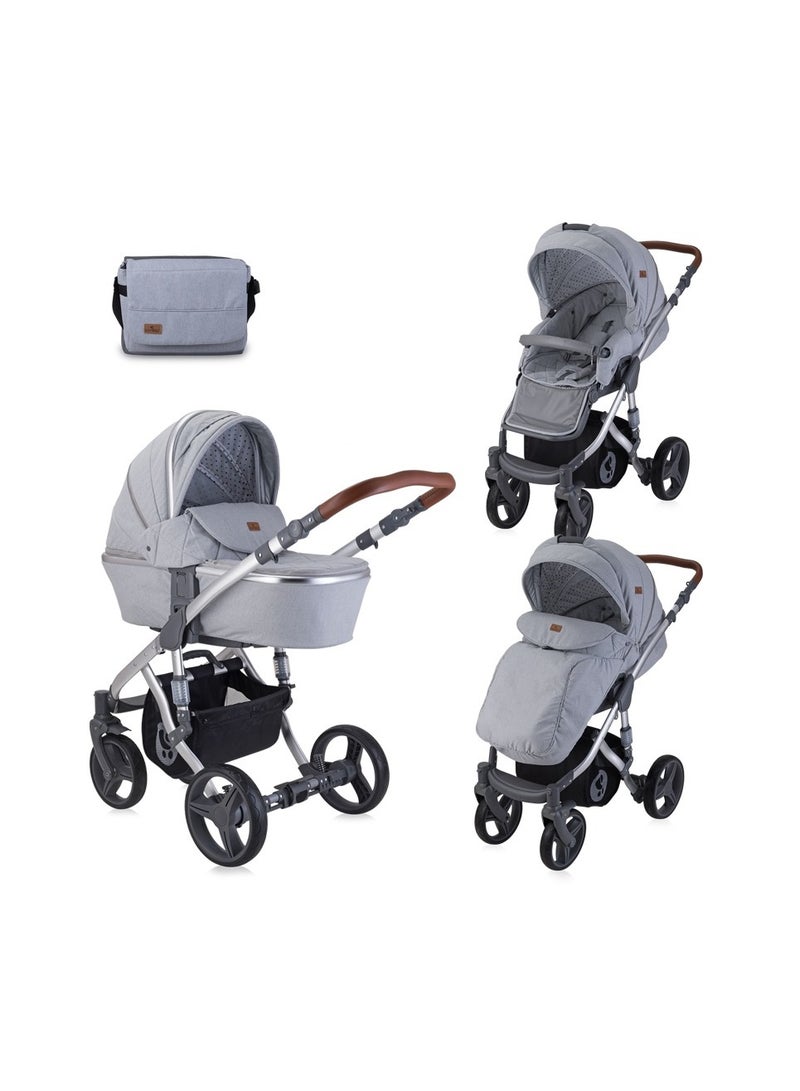 لوريلي عربة أطفال ريميني + حقيبة ماما رمادي غامق ونقاط سوداء - Image 1