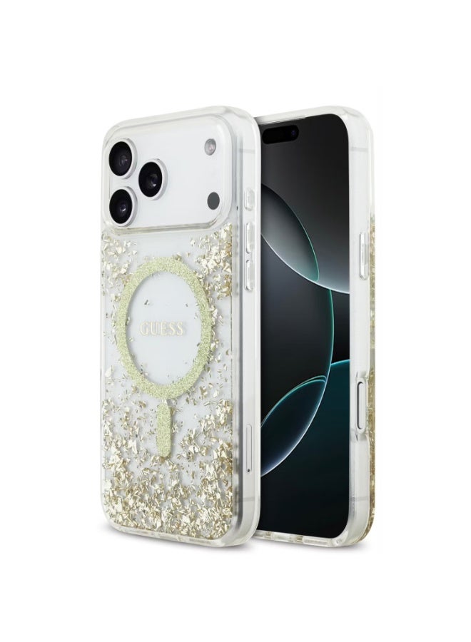 GUESS Guess MagSafe Glitter Pattern Case for iPhone 17 Pro Max, Drop Protection, Lightweight Design, Comfortable Grip, Sustainable Packaging, Easy Snap-On, Slim Profile - Gold - Image 1