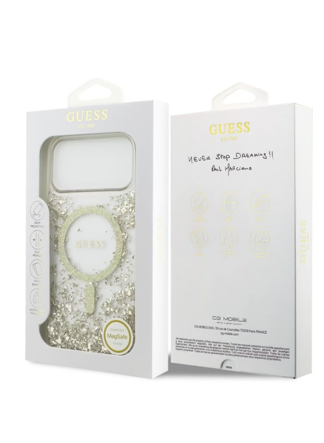 GUESS Guess MagSafe Glitter Pattern Case for iPhone 17 Pro Max, Drop Protection, Lightweight Design, Comfortable Grip, Sustainable Packaging, Easy Snap-On, Slim Profile - Gold - Image 5