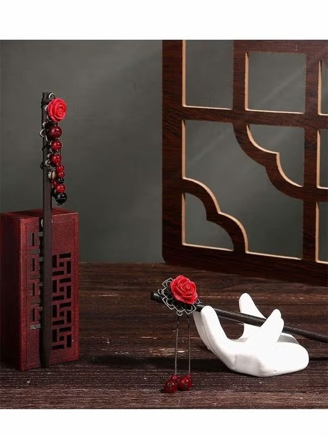 مجموعة من مشابك شعر خشبية عتيقة مكونة من قطعتين، مزينة بأزهار، مصنوعة يدويًا من الخشب، إكسسوارات شعر كلاسيكية للشعر الطويل المجعد للنساء. - Image 5