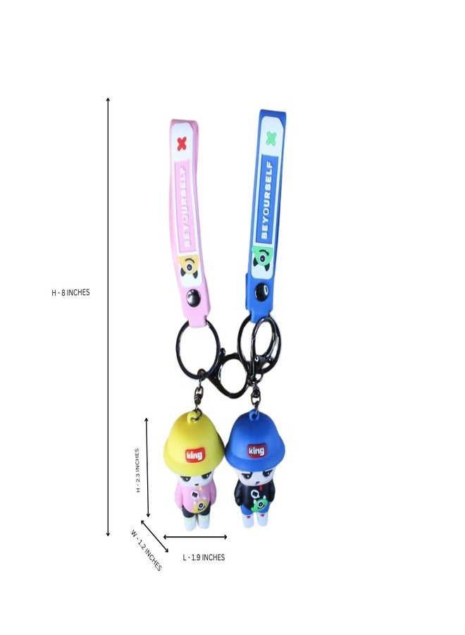 Wonderland Kawaii style (set of 2) King Boy Cartoon Keychain Set with Strap - Cute Couple Style Keyrings for Bags & Keys - Image 3
