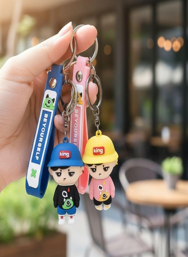 Wonderland Kawaii style (set of 2) King Boy Cartoon Keychain Set with Strap - Cute Couple Style Keyrings for Bags & Keys - Image 1