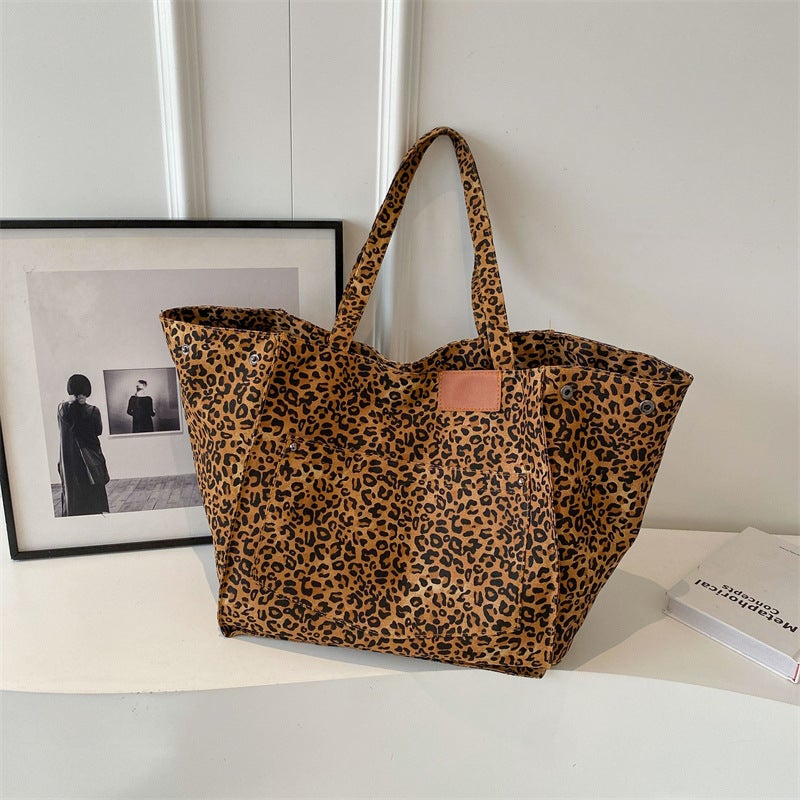 Leopard Print Large Capacity Bag 2023 Fashion Shoulder Bag Canvas Large Bag