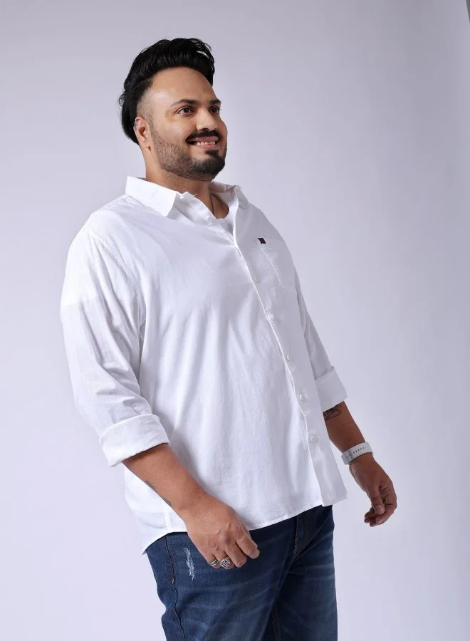 HARDSODA Men Plus Size Regular Fit Solid Cutaway Collar Full Sleeves Casual Shirt