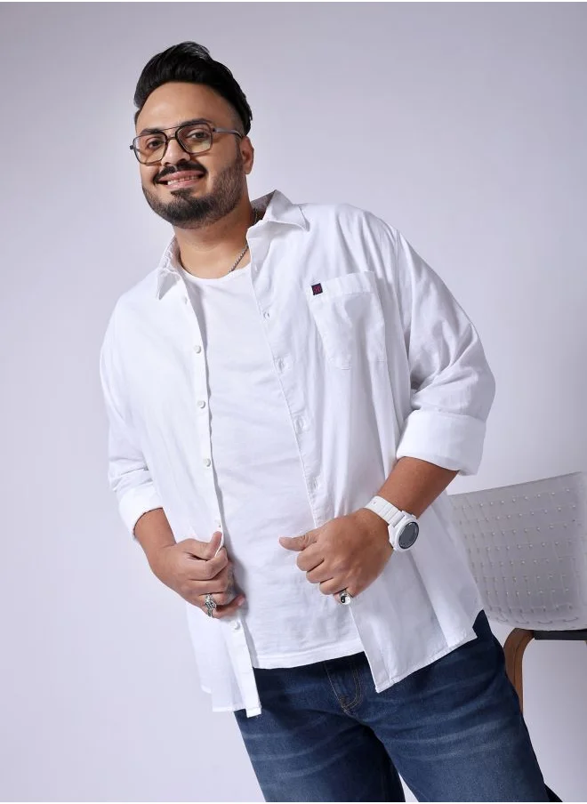 هاردسودا Men Plus Size Regular Fit Solid Cutaway Collar Full Sleeves Casual Shirt