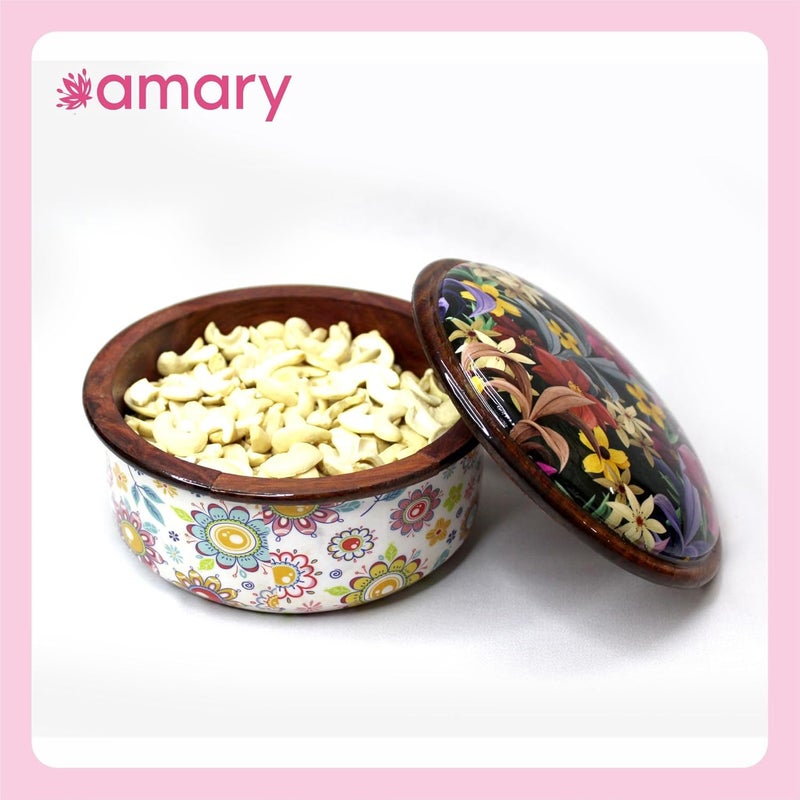 AMARY Handcrafted Sheesham Wood Box with Lid HandEnameled Storage for Dry Fruits Jewelry More Elegant Kitchen Organizer Decorative Gift 16cm x 8cm - Image 4