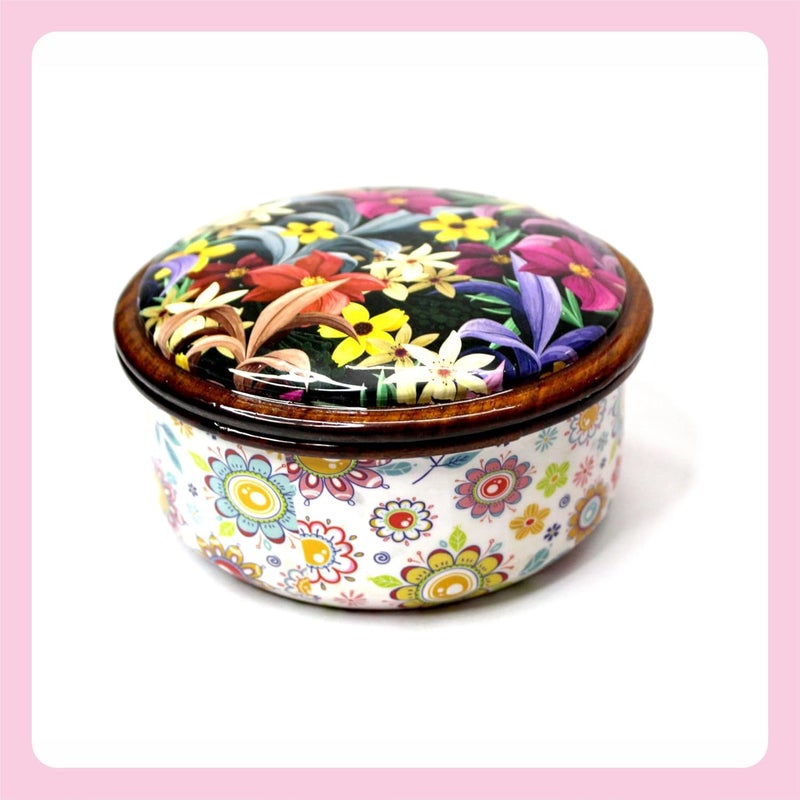 AMARY Handcrafted Sheesham Wood Box with Lid HandEnameled Storage for Dry Fruits Jewelry More Elegant Kitchen Organizer Decorative Gift 16cm x 8cm - Image 5