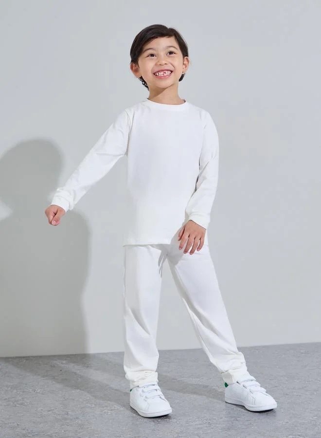 ستايلي Kids Off White Cotton Long-Sleeve T-Shirt and Joggers Set-Unisex