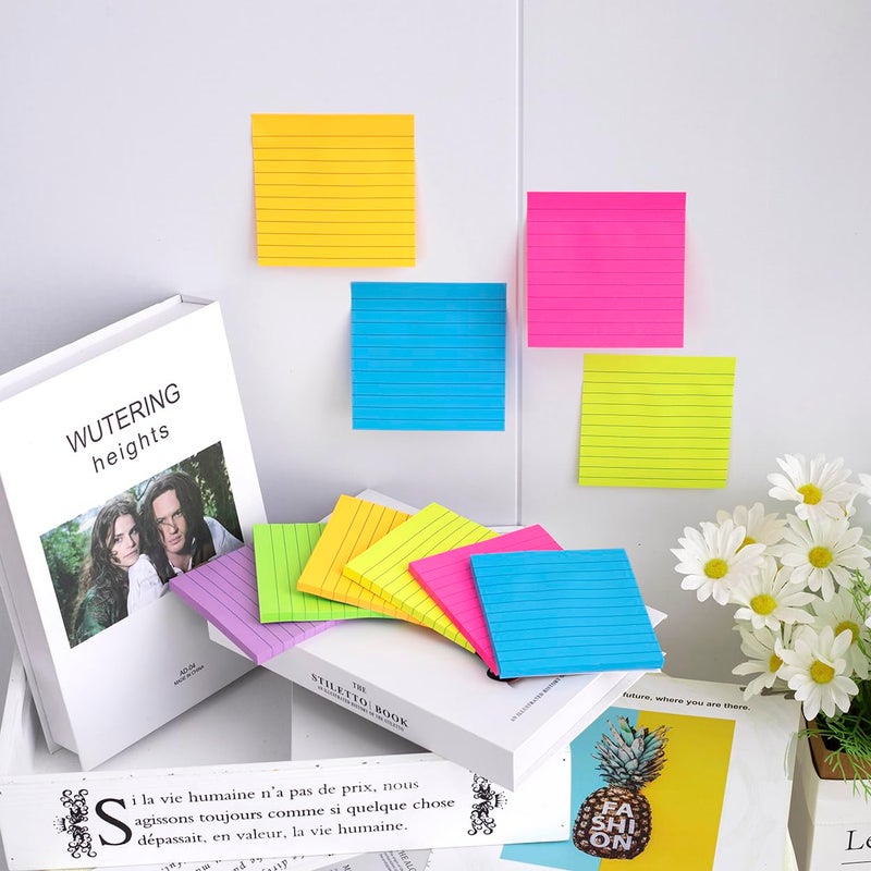 Vanpad (12 Pads) Lined Sticky Notes 4x4 in, 6 Bright Colors Self-Stick Note Pads, Strong Adhesive, 47 Sheets/Pad - Image 4