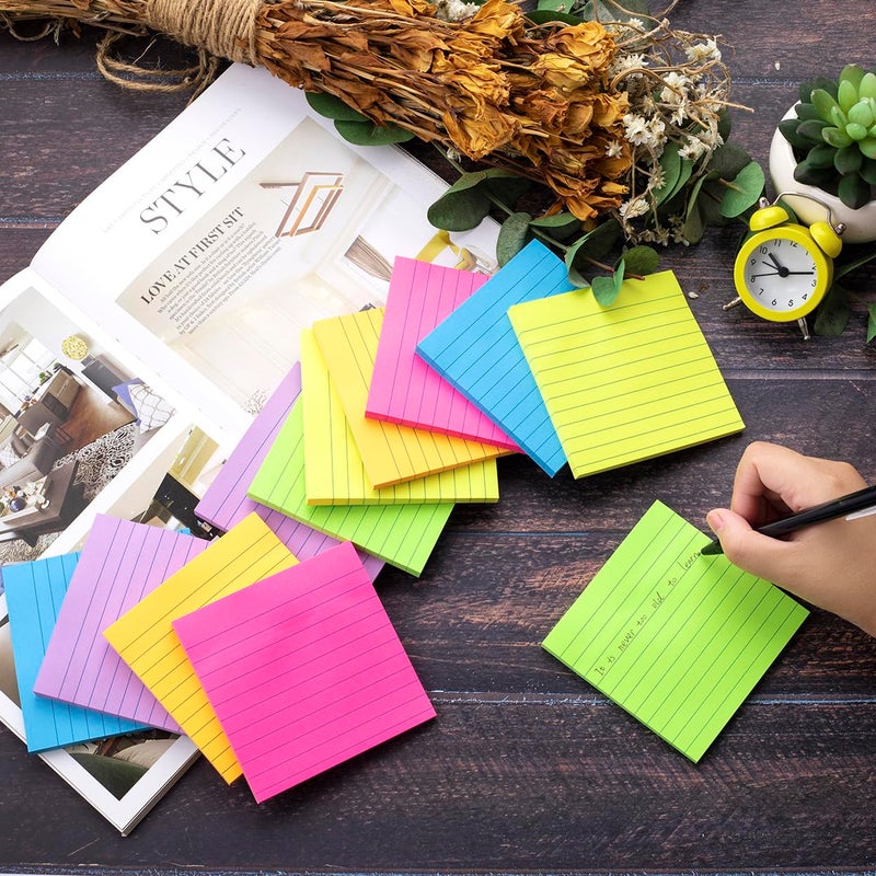 Vanpad (12 Pads) Lined Sticky Notes 4x4 in, 6 Bright Colors Self-Stick Note Pads, Strong Adhesive, 47 Sheets/Pad - Image 5
