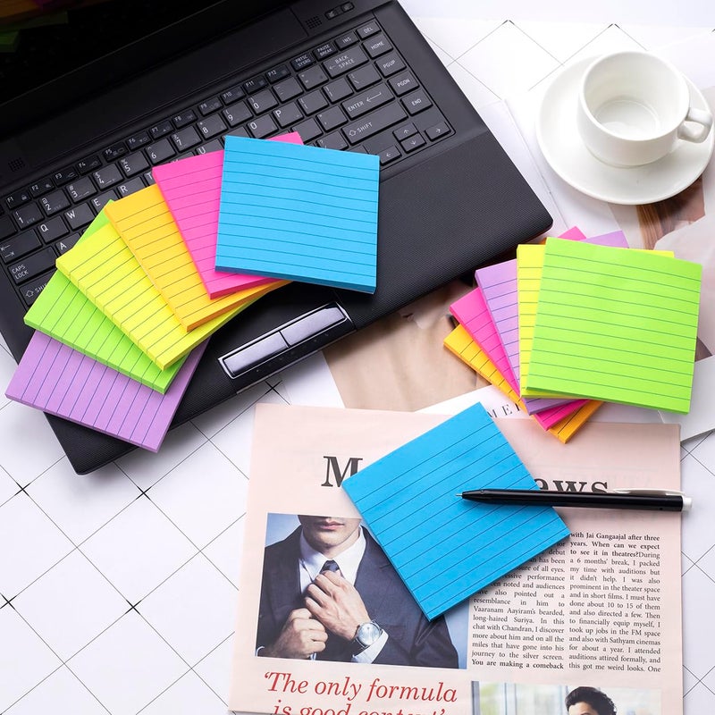 Vanpad (12 Pads) Lined Sticky Notes 4x4 in, 6 Bright Colors Self-Stick Note Pads, Strong Adhesive, 47 Sheets/Pad - Image 3