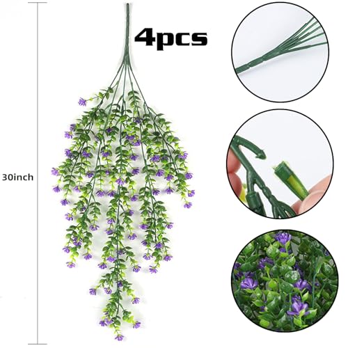 Toprooms Fake Hanging PlantsArtificial Hanging Plant Fake Plants Faux Ivy Vine Wall Hanging Plants Greenery Shelf Home Office Indoor Outdoor Decor Purple 4 Pcs - Image 3