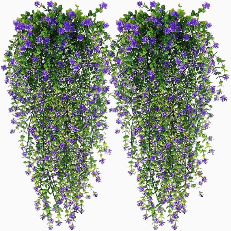 Toprooms Fake Hanging PlantsArtificial Hanging Plant Fake Plants Faux Ivy Vine Wall Hanging Plants Greenery Shelf Home Office Indoor Outdoor Decor Purple 4 Pcs - Image 2