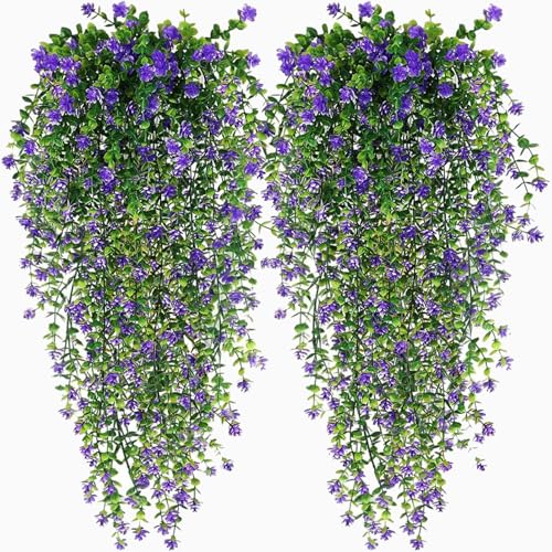 Toprooms Fake Hanging PlantsArtificial Hanging Plant Fake Plants Faux Ivy Vine Wall Hanging Plants Greenery Shelf Home Office Indoor Outdoor Decor Purple 4 Pcs - Image 1