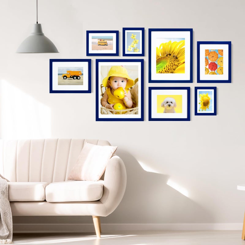 KINLINK 6x8 Picture Frames Navy  Wood Frames with Acrylic Plexiglass for Pictures 4x6 with Mat or 6x8 without Mat  Tabletop and Wall Mounting Display  1 Pack - Image 4