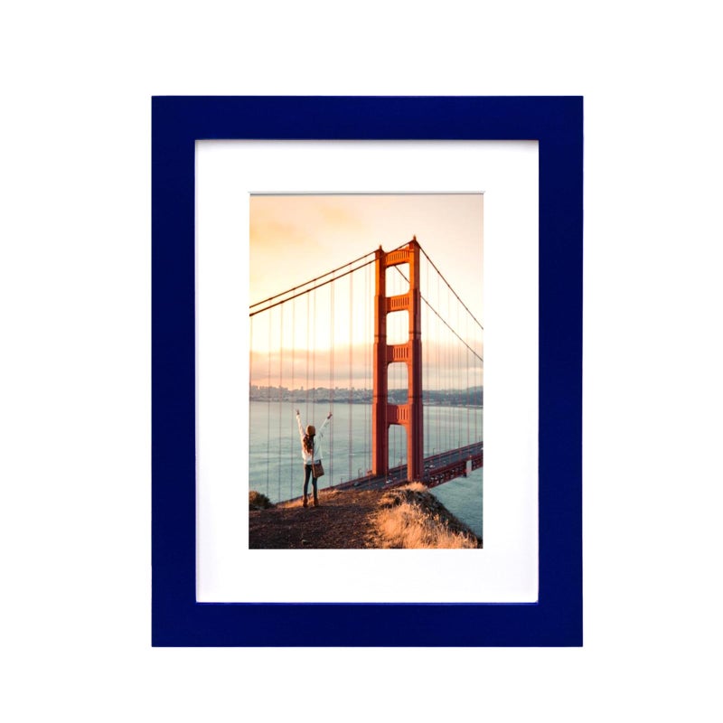 KINLINK 6x8 Picture Frames Navy  Wood Frames with Acrylic Plexiglass for Pictures 4x6 with Mat or 6x8 without Mat  Tabletop and Wall Mounting Display  1 Pack - Image 1