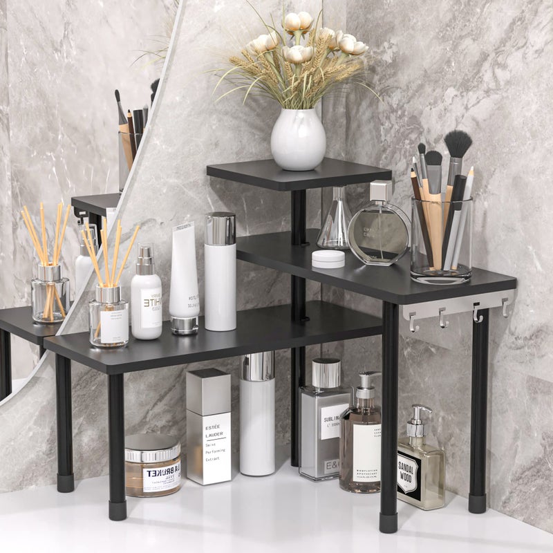 JayRex Countertop Corner Shelf 3 Tier Shelf Moveable Organizer for Bathroom Counter Make Up Dresser Table Desktop Shelf Black