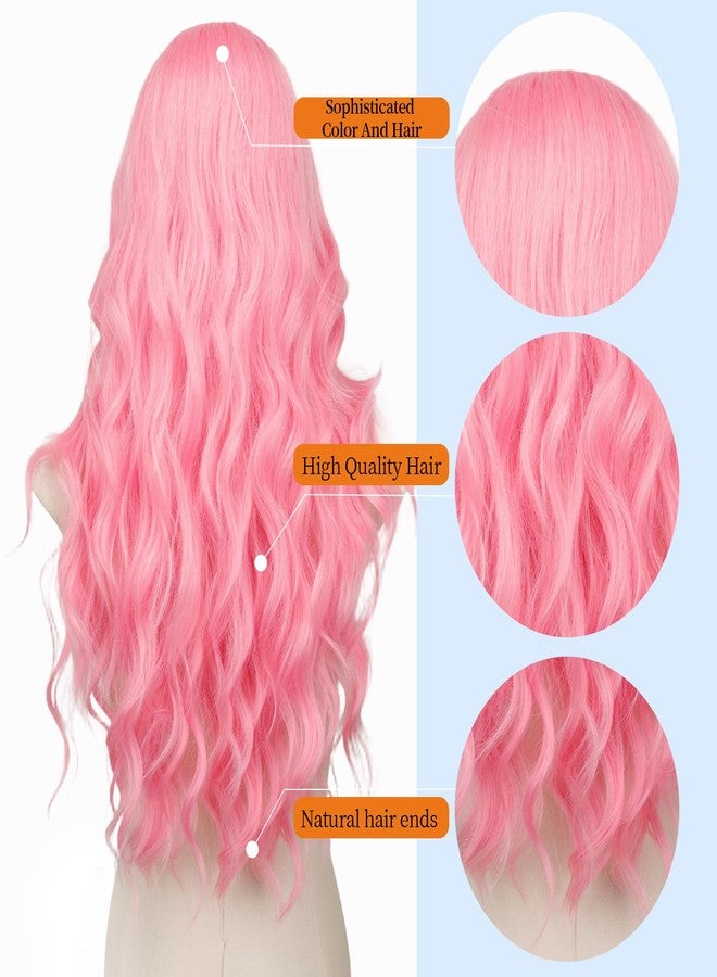 Nnzes Long Pink Wavy Wig for Women Middle Part Curly Wigs Natural Looking White Synthetic Heat Resistant Fiber Women Wigs for Daily Use 26Inch - Image 5