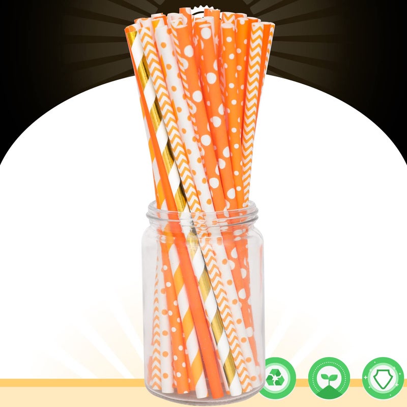 qiqee Gold Orange Straws for Drinking Gold Orange Disposable Straws 150pcs Disposable Straws Bulk(10 Pattern) - Image 3
