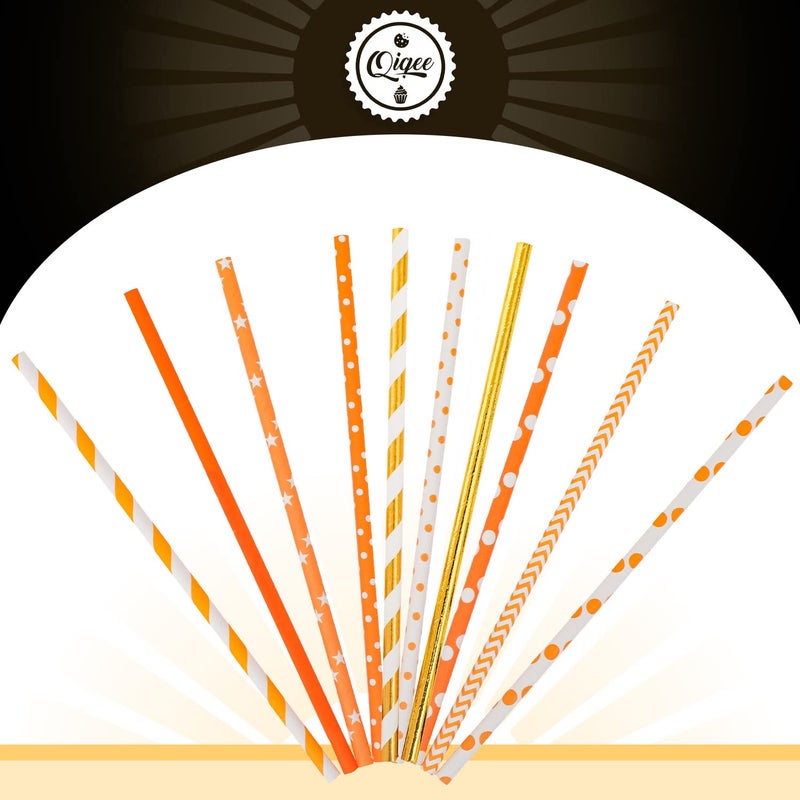 qiqee Gold Orange Straws for Drinking Gold Orange Disposable Straws 150pcs Disposable Straws Bulk(10 Pattern) - Image 4
