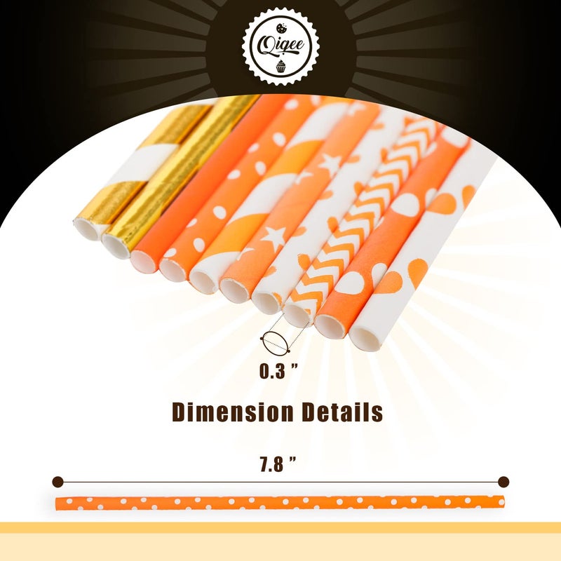 qiqee Gold Orange Straws for Drinking Gold Orange Disposable Straws 150pcs Disposable Straws Bulk(10 Pattern) - Image 5
