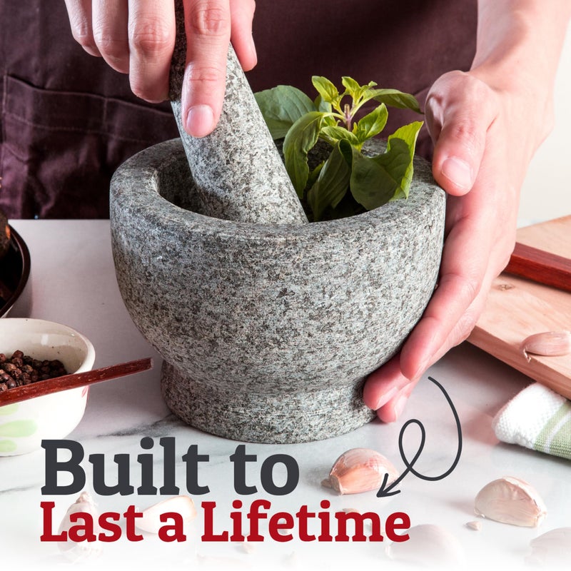 Priority Chef PriorityChef Mortar and Pestle Set, Heavy Duty Natural Granite, Make Fresh Guacamole at Home, Solid Stone Grinder Bowl, Herb Crusher, Spice Grinder, 1.5 Cup Size, Unpolished Grey - Image 2