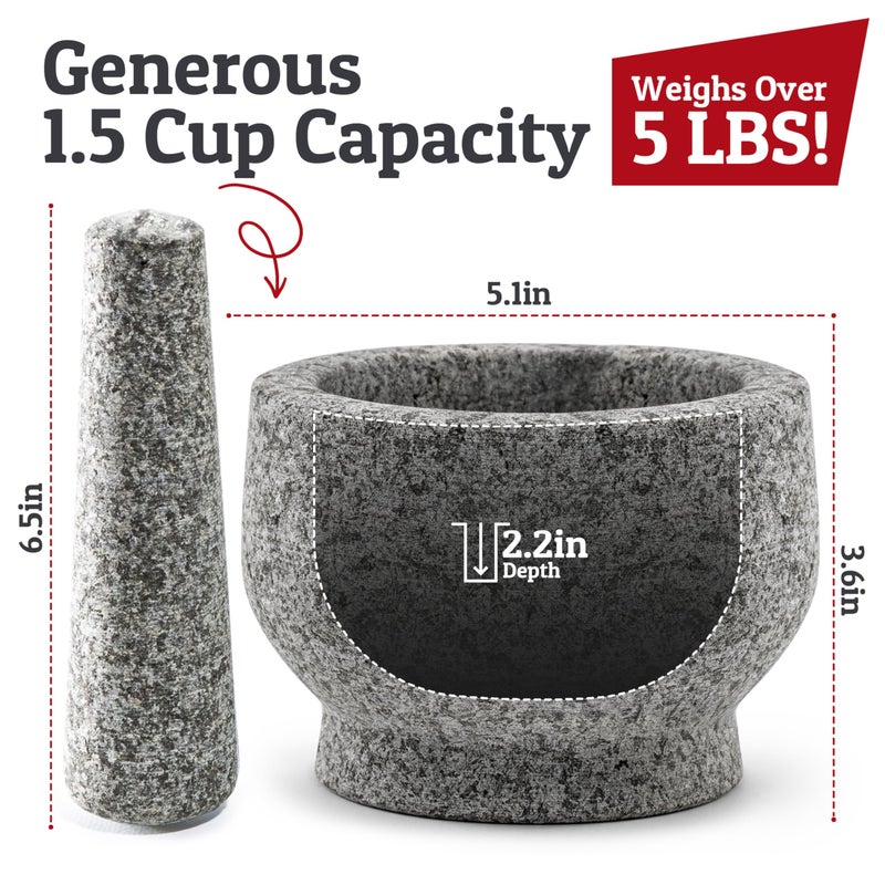 Priority Chef PriorityChef Mortar and Pestle Set, Heavy Duty Natural Granite, Make Fresh Guacamole at Home, Solid Stone Grinder Bowl, Herb Crusher, Spice Grinder, 1.5 Cup Size, Unpolished Grey - Image 3