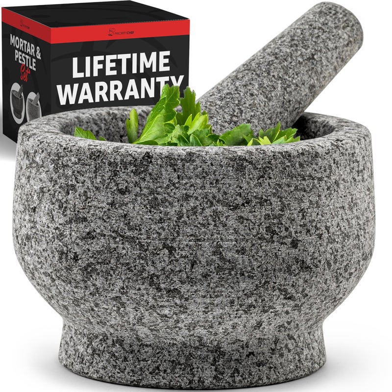 Priority Chef PriorityChef Mortar and Pestle Set, Heavy Duty Natural Granite, Make Fresh Guacamole at Home, Solid Stone Grinder Bowl, Herb Crusher, Spice Grinder, 1.5 Cup Size, Unpolished Grey - Image 1