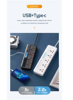 ARNOTEC Universal Extension Lead with USB & Type-C – 5 Way UK Power Strip, 2 USB Ports, 1 Type-C Port, 2500W/10A, Overload Protection, 2M Cable, Individual Switches for Home, Office, Kitchen  - Image 5