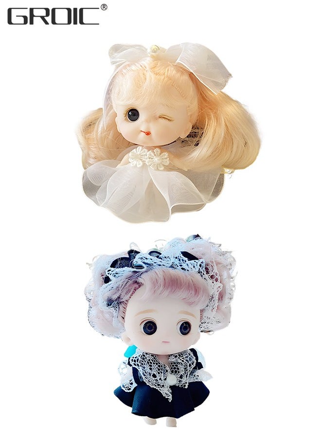 GROIC - 2 Pcs 3.93 Inch Little Dolls BJD Doll 7 Ball Jointed Doll DIY Toys with Clothes Outfit Shoes Hair Makeup, Little Dolls Set with Mini Lolita Princess Dolls for Girls Compatible with Doll Houses - Image 1