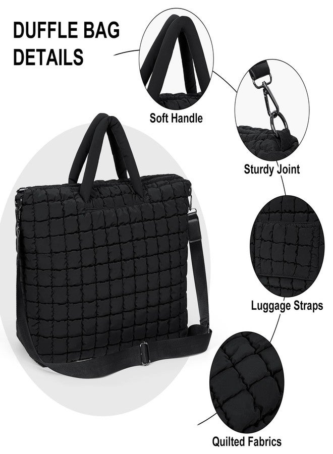 ANKICK Quilted Duffle Bag for Travel, Large Puffer Duffel Weekender Bags Soft Gym Tote, Big Puffy Carry on Luggage Overnight, Black, Large, Contemporary - Image 4