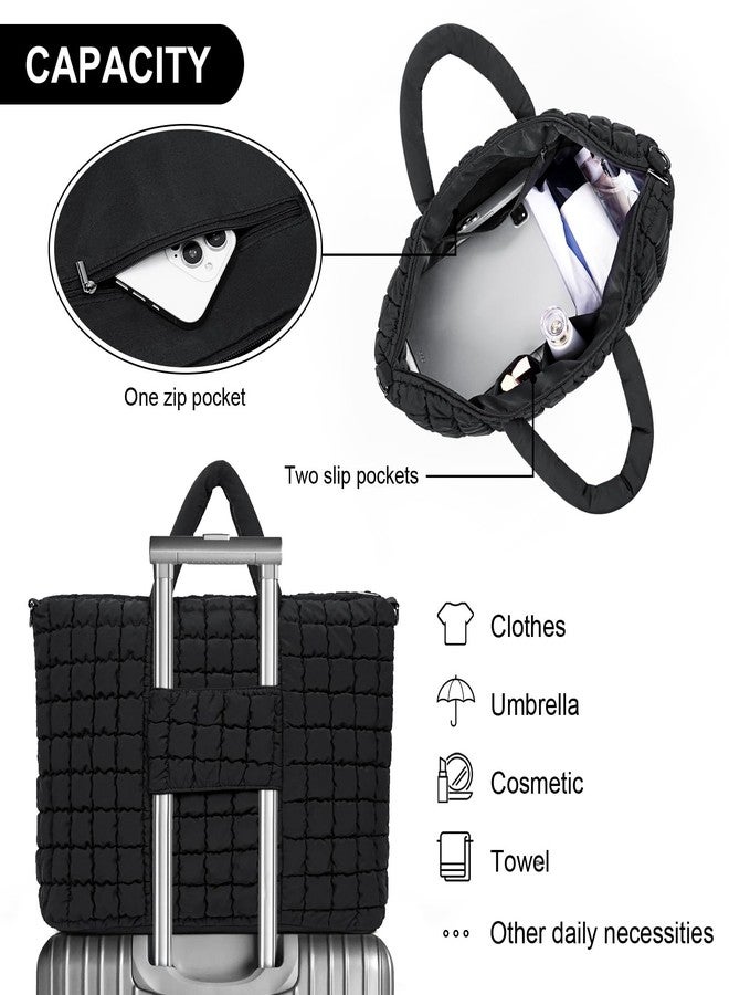 ANKICK Quilted Duffle Bag for Travel, Large Puffer Duffel Weekender Bags Soft Gym Tote, Big Puffy Carry on Luggage Overnight, Black, Large, Contemporary - Image 5