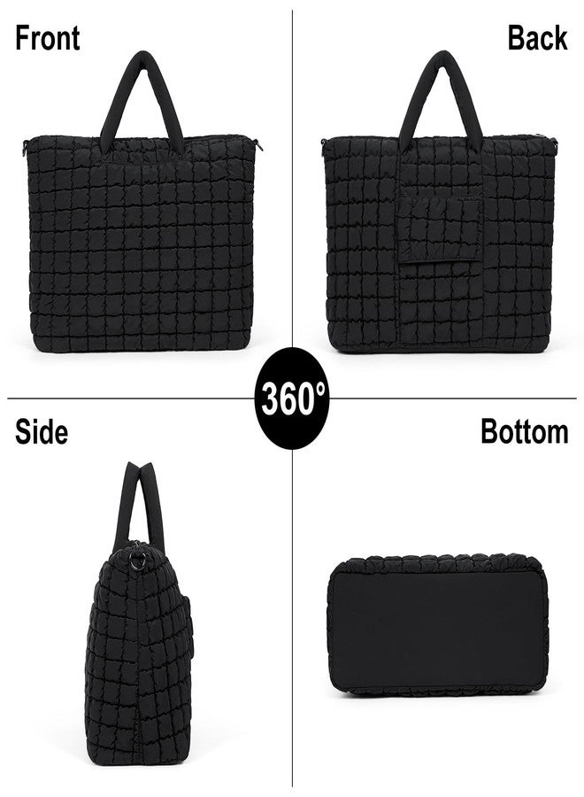 ANKICK Quilted Duffle Bag for Travel, Large Puffer Duffel Weekender Bags Soft Gym Tote, Big Puffy Carry on Luggage Overnight, Black, Large, Contemporary - Image 2